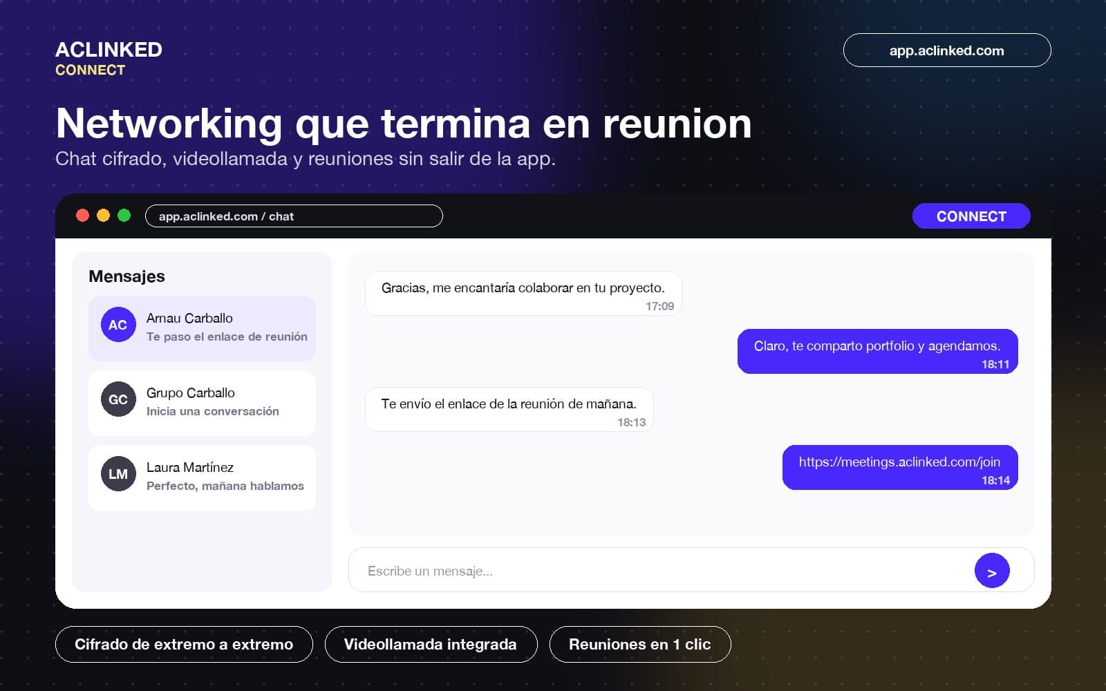 Captura real de CONNECT en la app de ACLINKED