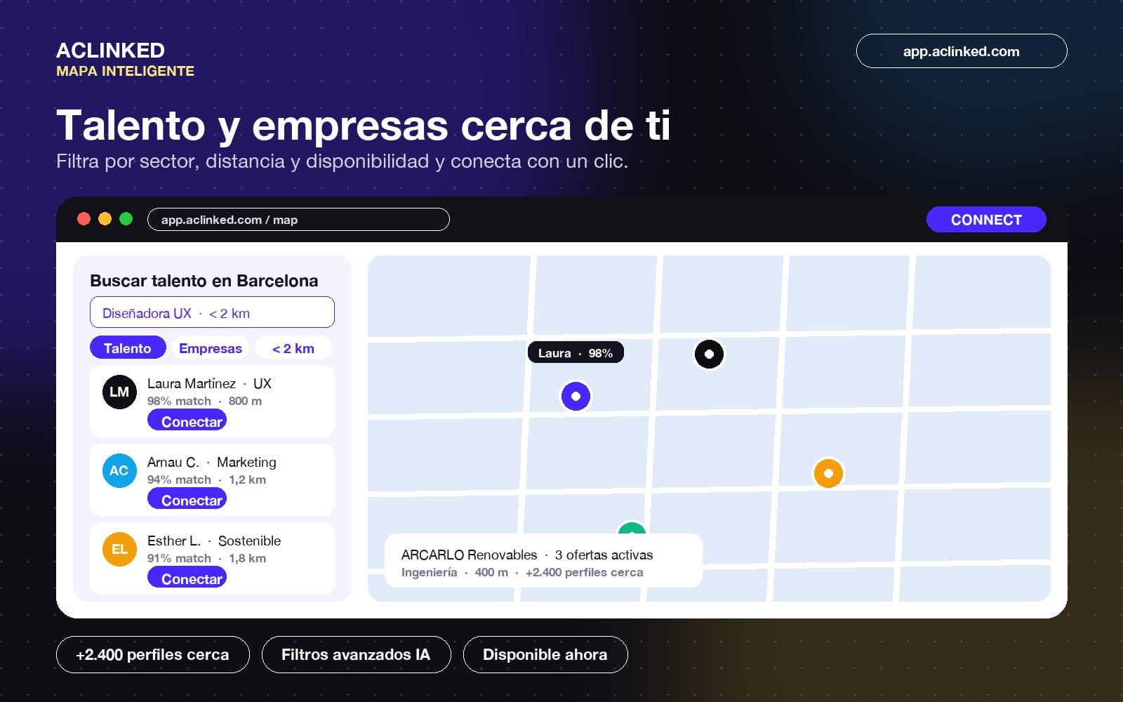 Captura real del Mapa Inteligente en la app de ACLINKED