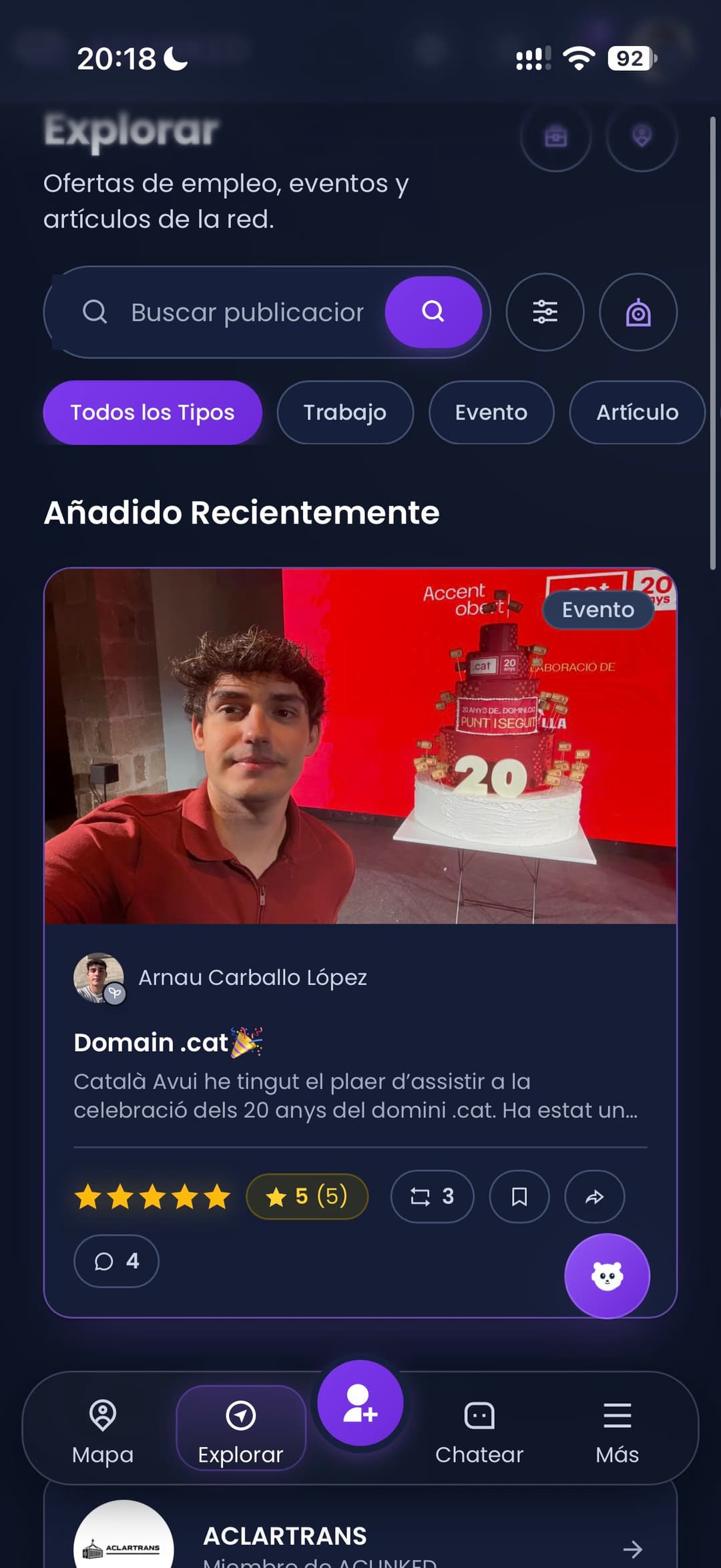 Captura de Explorar en la app de ACLINKED