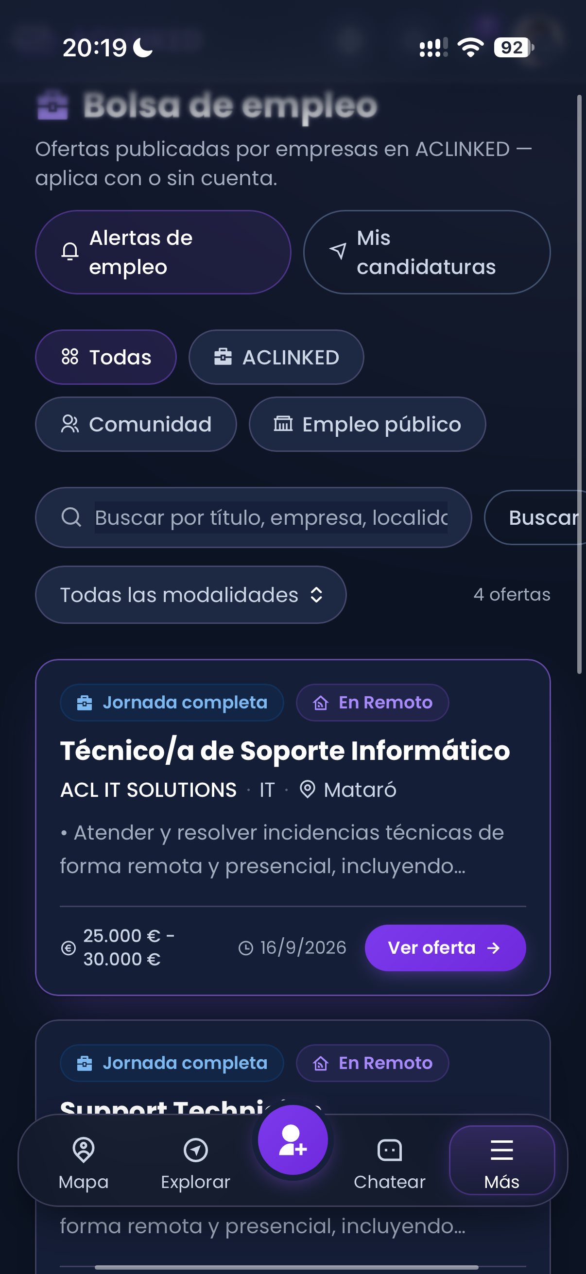 Captura del Asistente IA en la app de ACLINKED