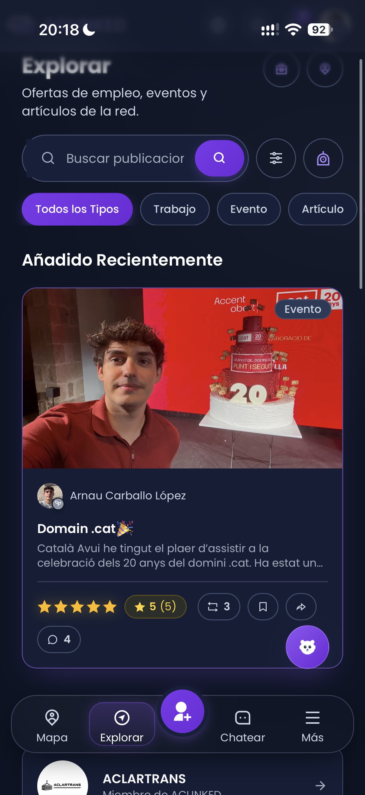 Captura del Mapa Inteligente en la app de ACLINKED